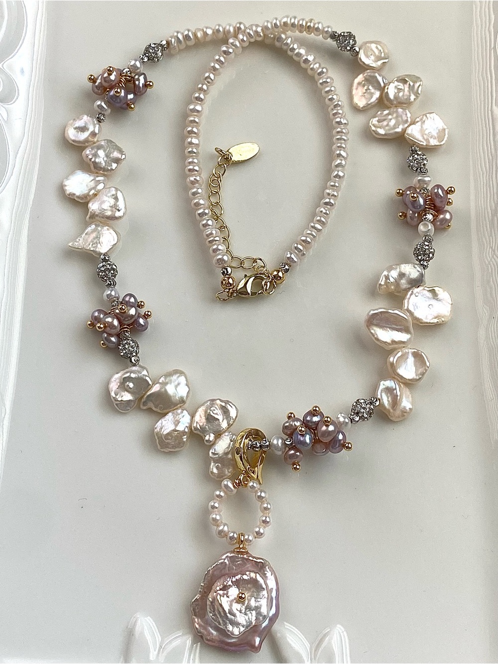 N300-Handmade High Quality Keshi And Baby Pearl Necklace With detachable Pendant
